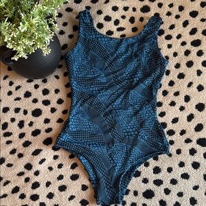 Fused Hawaii Blue and Black Tribal Swimsuit